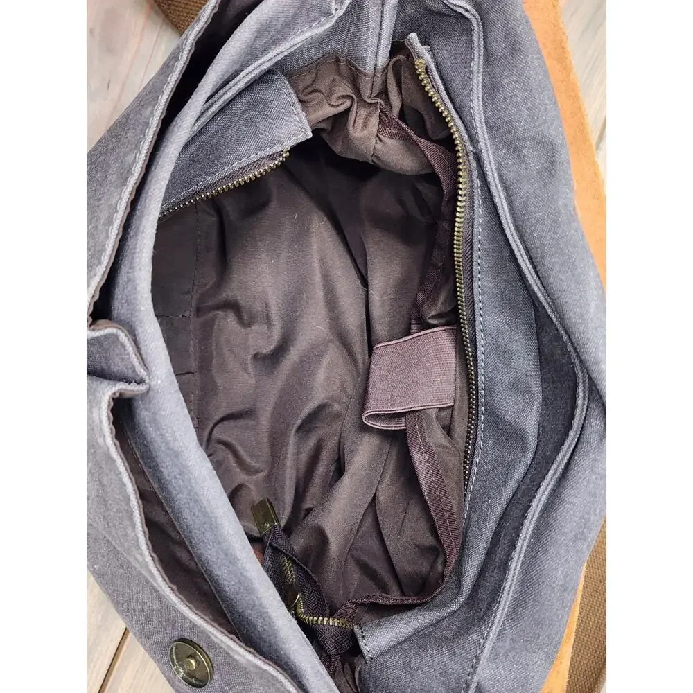 Wowbox Brown Gray Leather Detachable Strap Buckle Messenger Bag